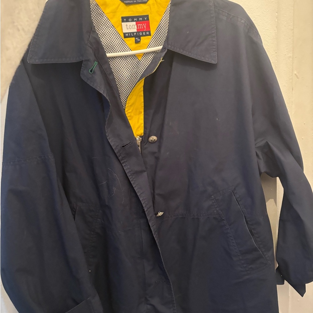 Tommy Hilfiger Dark Blue Men's Raincoat with Yellow Lining